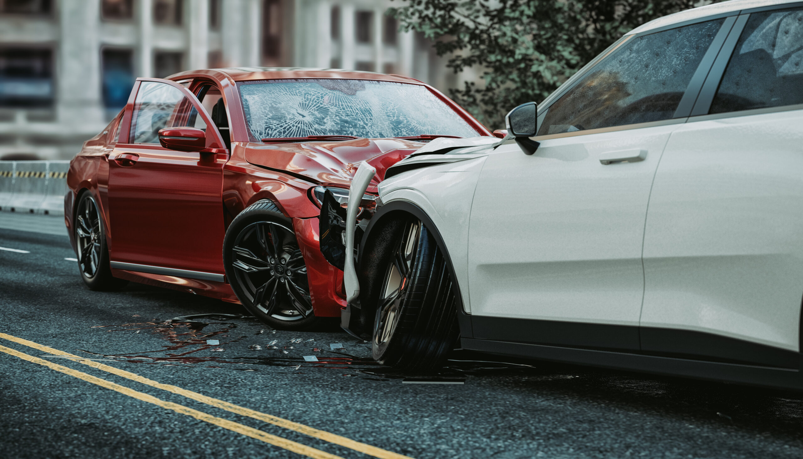Image of a car accident that occurred on the stomach. 3d render car accident