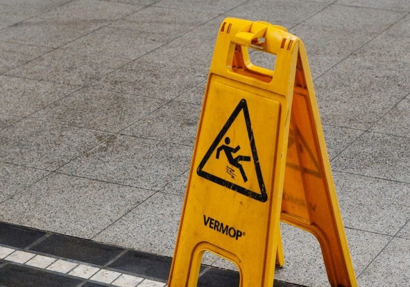 to show caution due to wet surface - slip and fall