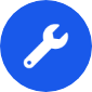 White wrench icon centered on a solid blue circular background. White wrench icon centered on a solid blue circular background.