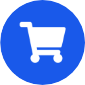 A white shopping cart icon inside a solid blue circle. A white shopping cart icon inside a solid blue circle.