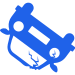 Blue icon of an upside-down car, indicating a car accident or rollover. Blue icon of an upside-down car, indicating a car accident or rollover.